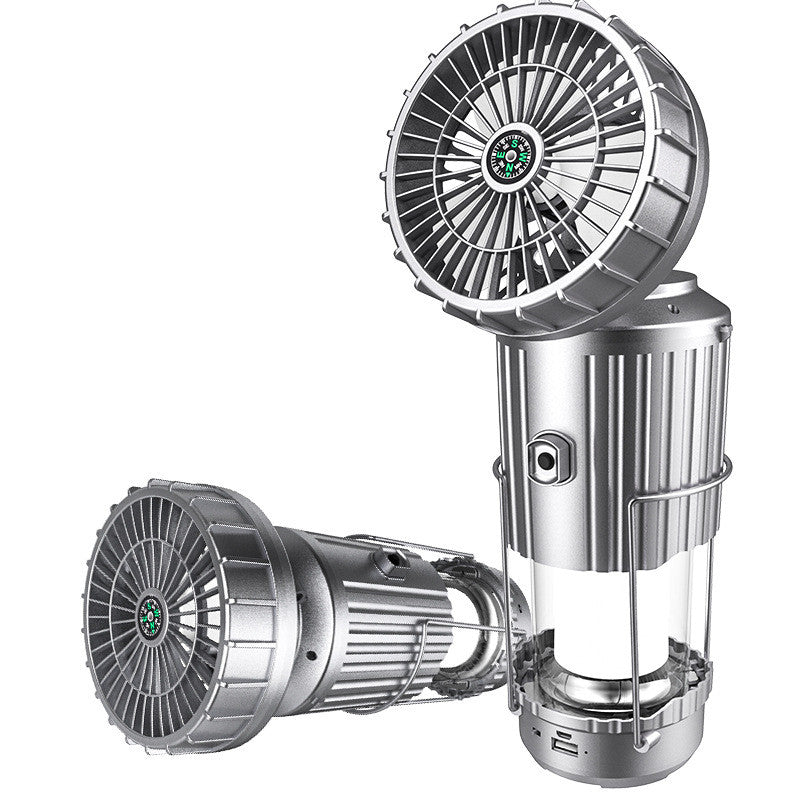 Frendorf | Multifunktionale Solar-Campinglampe mit Ventilator, Bluetooth-Lautsprecher, Power Bank & Kompass