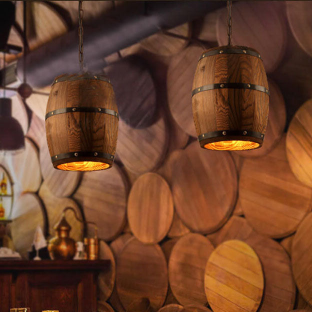 Frendorf | BarrelGlow Vintage Pendelleuchte | Holz-Weinfass-Design | 1-flammig | Rustikale Beleuchtung