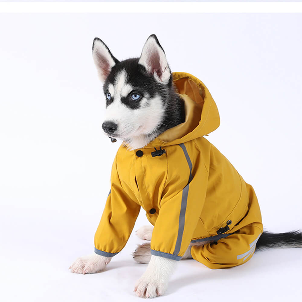 Stylische wasserdichte verstellbare reflektierende Streifen Hunderegenjacke mit Kapuze