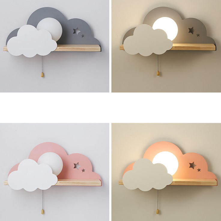 Nordische Macaron-Wolken-Wandleuchte aus Glas und Holz mit 1 Licht