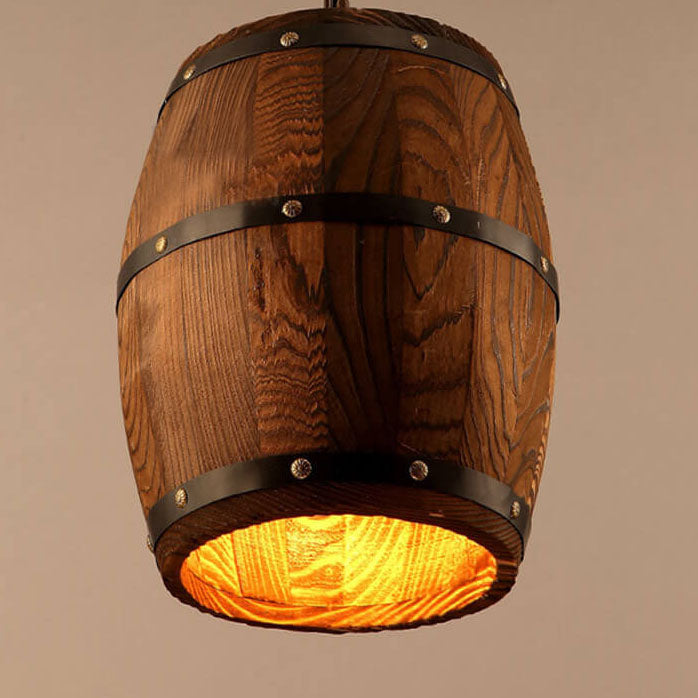 Frendorf | BarrelGlow Vintage Pendelleuchte | Holz-Weinfass-Design | 1-flammig | Rustikale Beleuchtung