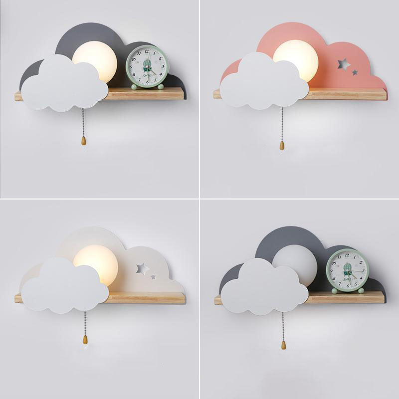 Nordische Macaron-Wolken-Wandleuchte aus Glas und Holz mit 1 Licht
