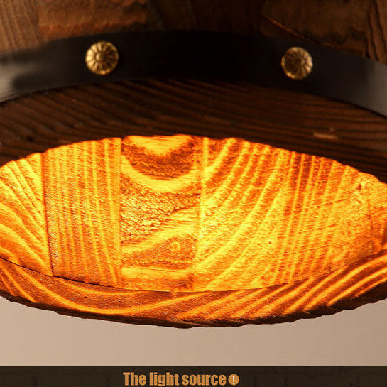Frendorf | BarrelGlow Vintage Pendelleuchte | Holz-Weinfass-Design | 1-flammig | Rustikale Beleuchtung