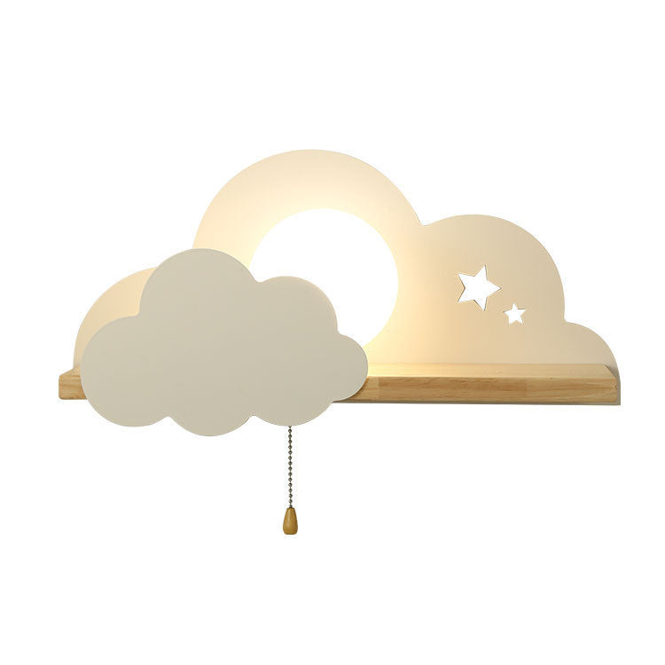 Nordische Macaron-Wolken-Wandleuchte aus Glas und Holz mit 1 Licht