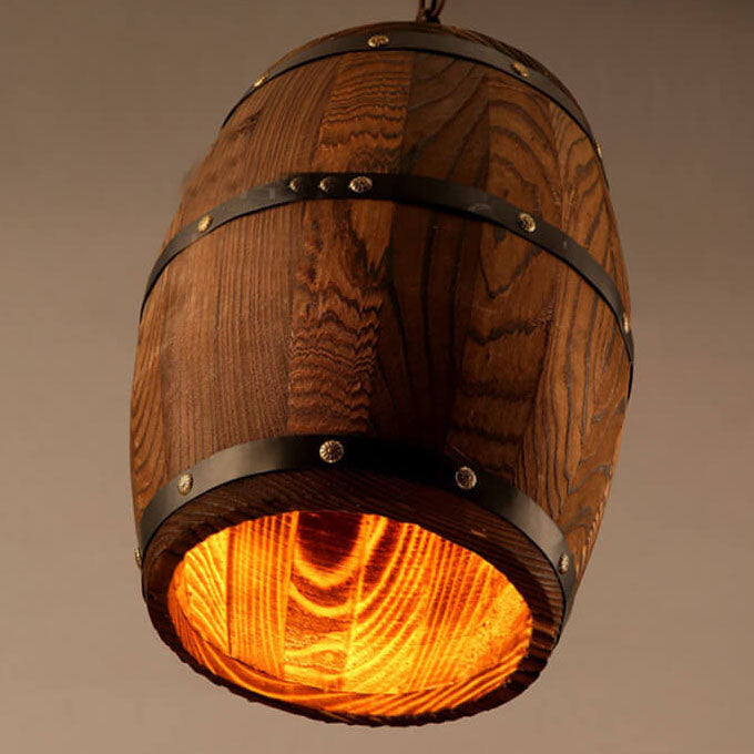 Frendorf | BarrelGlow Vintage Pendelleuchte | Holz-Weinfass-Design | 1-flammig | Rustikale Beleuchtung
