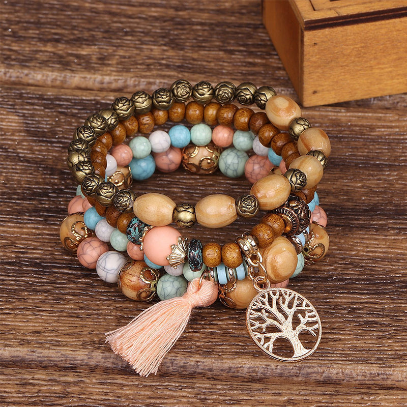 Frendorf | Boho Mehrschichtige Holzperlenarmband