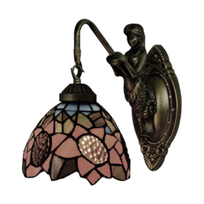 Frendorf | 1 Kop Leefruimte Wandlamp Tiffany Antieke Messing Wandgemonteerde Lamp met Zonnebloem Oranje Glazen Schaduw