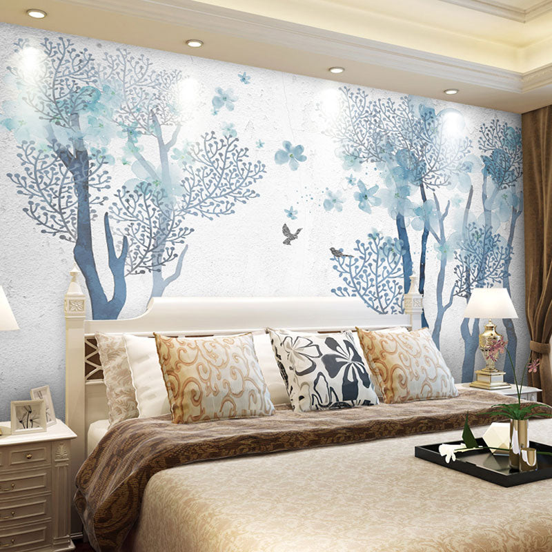 Frendorf | Blauwe Esthetische Wandmuur Decal Aangepaste Afmeting Vlinder en Boom Wandkunst voor Slaapkamer