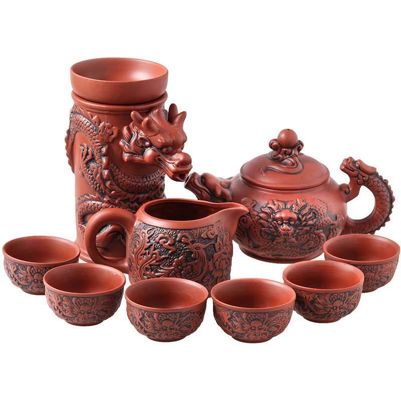 Frendorf | 10 Stück Handgemachte Chinesische Drachen Design Teekanne Set