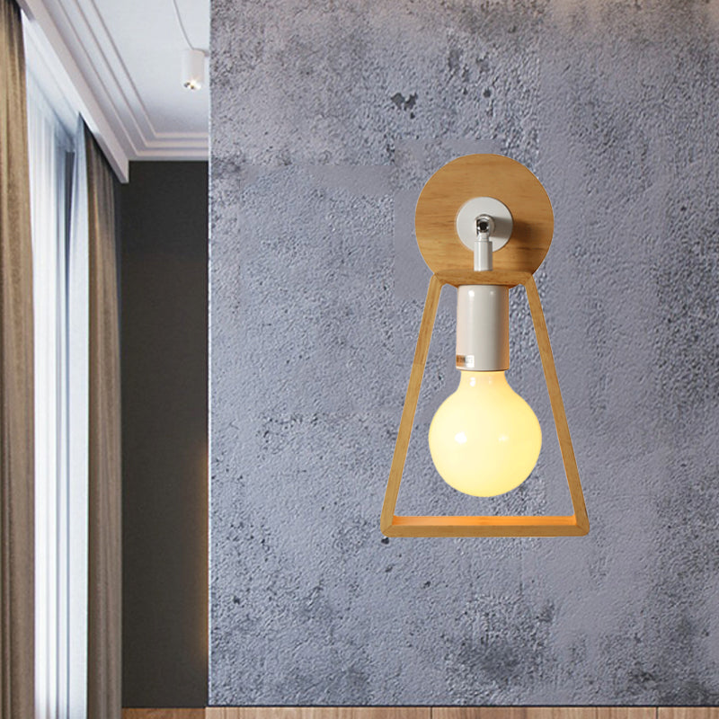 Frendorf | 1 Kopf drehbare Trapez Wandlampe modernes Design beige Holz Wandleuchte für Schlafzimmer