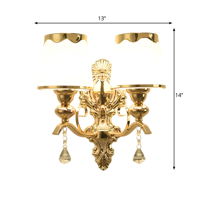 Frendorf | 2-Lampen Wandschijnwerpers met Barrel Shade Opal Glas Postmoderne Slaapkamer Wandlamp in Goud