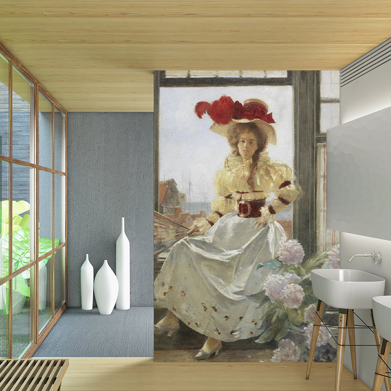 Frendorf | Bloesems en Lady Wandbekleding voor Slaapkamer Mid-Century Muurschildering, Gepersonaliseerde Maat Beschikbaar