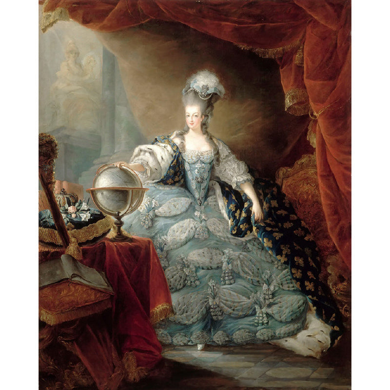 Frendorf | Ganz Klassisches Wandgemälde Rot-Blau Porträt von Maria Antonieta Wandkunst für Akzentwand