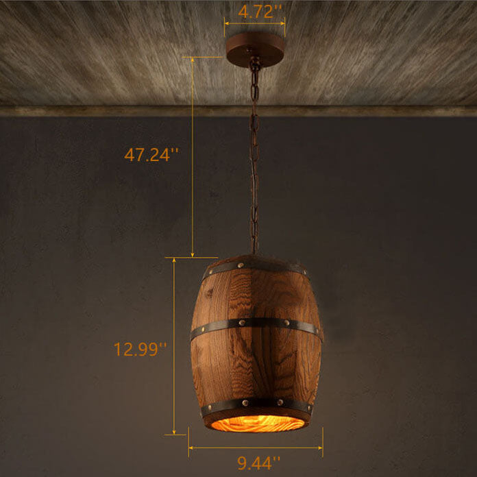 Frendorf | BarrelGlow Vintage Pendelleuchte | Holz-Weinfass-Design | 1-flammig | Rustikale Beleuchtung