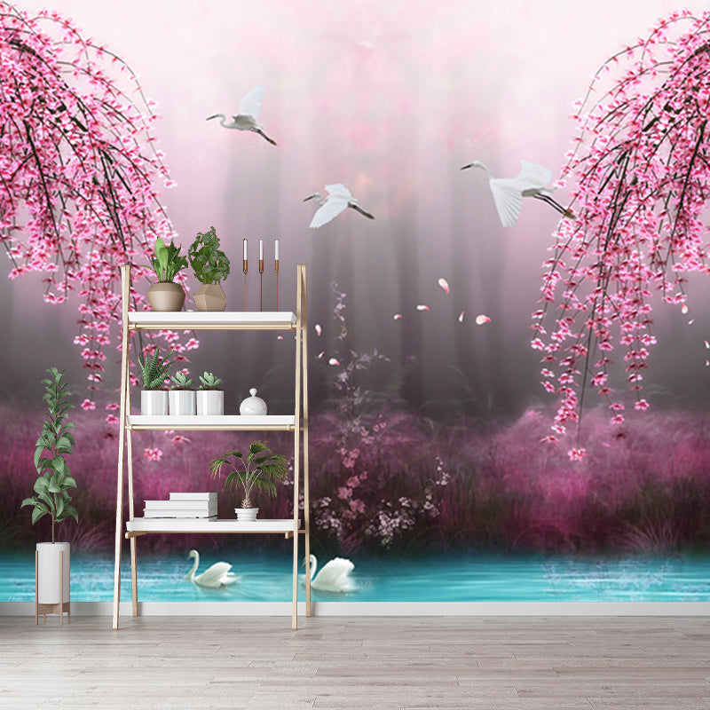 Frendorf | Beautiful Swan Lake Muren voor Slaapkamer Cherry Blossom Wanddecoratie, Maat op Maat Beschikbaar