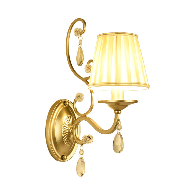 Frendorf | 1 Glühbirne Tapere Wand Sconce Moderne Gold Stoff Wandmontage Licht Fixture für Schlafzimmer