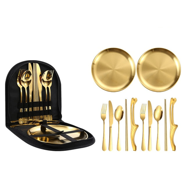 Frendorf | 12-teiliges tragbares Besteckset aus Edelstahl für Camping