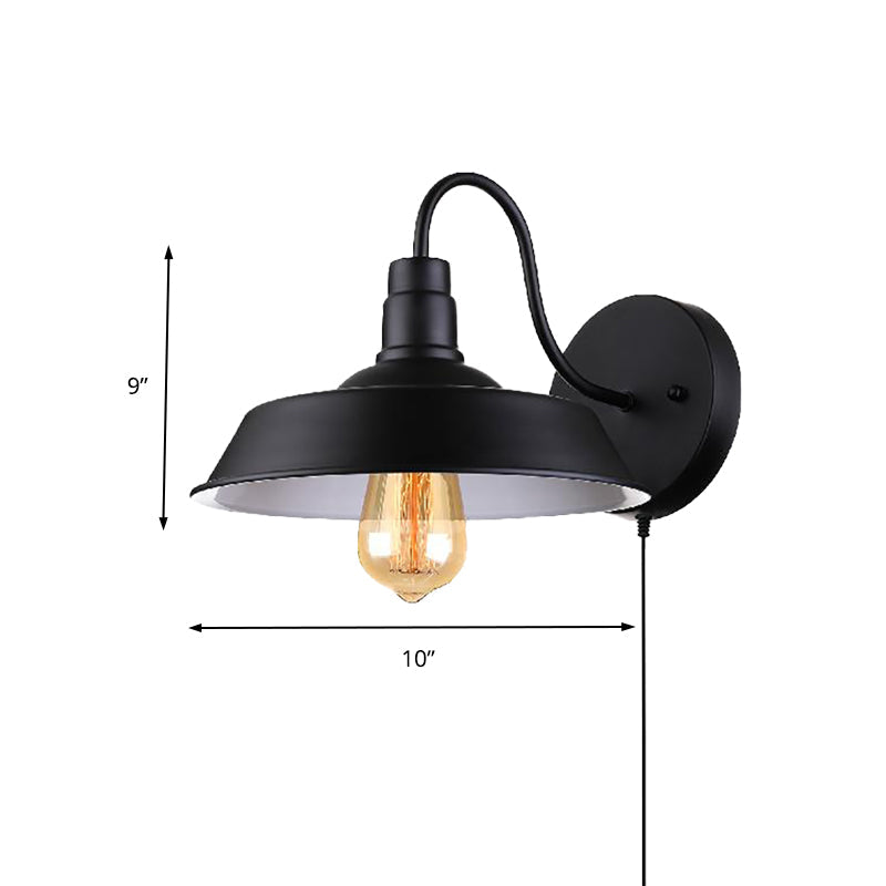 Frendorf | Barn Küche Wand Licht Fixture Industrieller Metall 1 Licht Schwarz Sconces Licht mit Gänsehaube Arm und Stecker Kabel