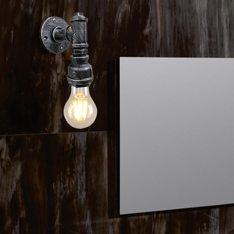 Frendorf | 1 Licht Eisen Wand Sconces Beleuchtung Industriell Schwarz/Gebürstetes Silber Bare Bulb Innen Wand Montiert Lampe mit Wasserrohr