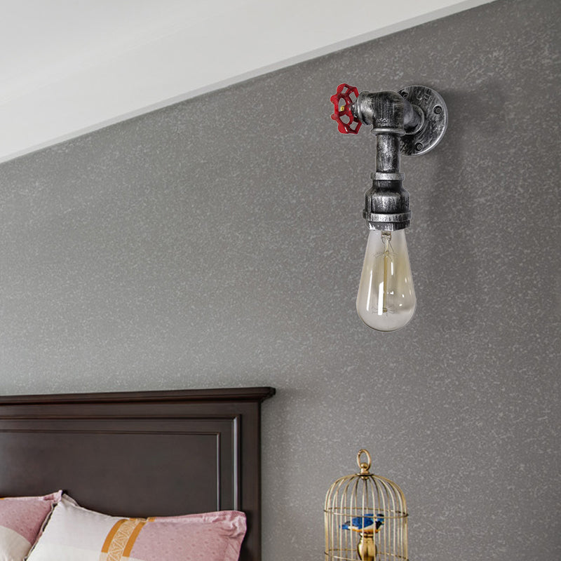 Frendorf | 1 Kop metalen wandverlichting industrieel zwart/antiek messing waterpijp slaapkamer wandlamp met klep
