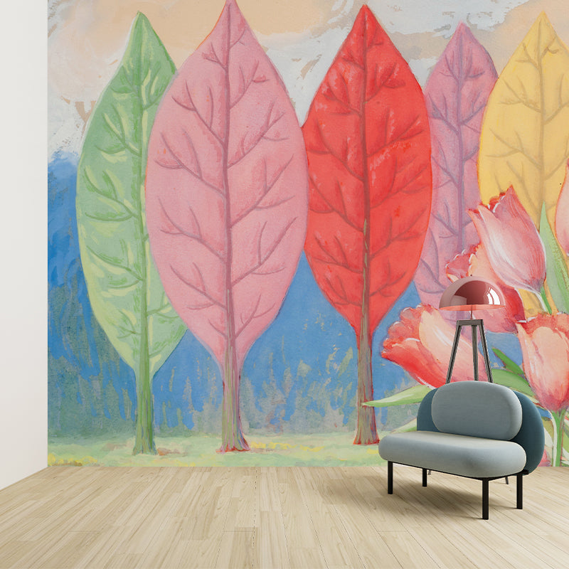 Frendorf | Bladboom en Tulp Muurdecals Multikleur Surrealisme Wandkunst voor Woonkamer