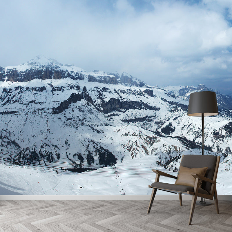 Frendorf | Bewolkte sneeuw berg wandmuurschilderingen blauw-wit hedendaagse wanddecoratie voor de woonkamer