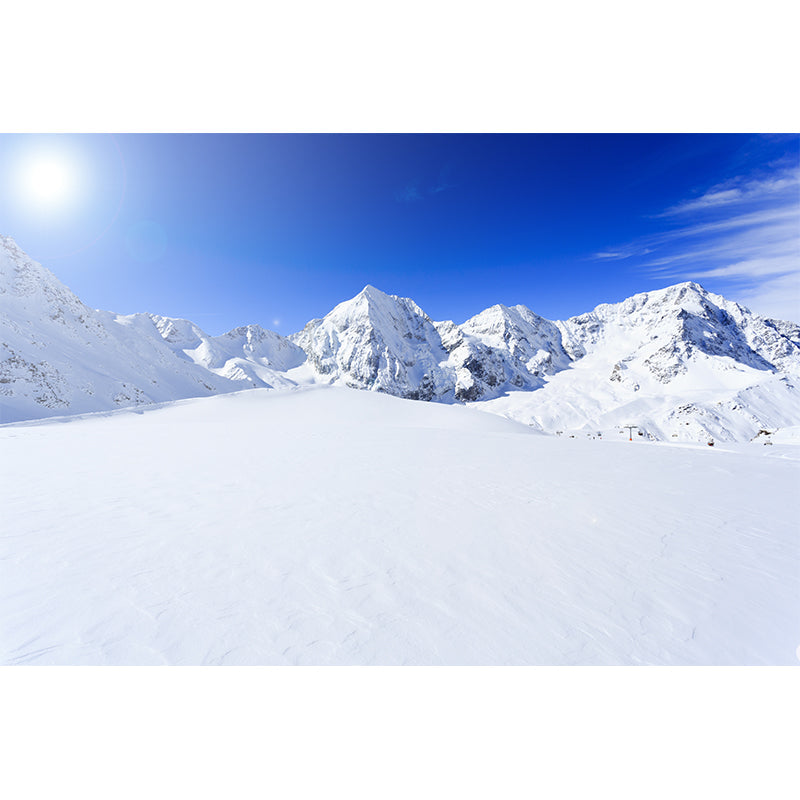 Frendorf | Blau-Weiß Modern Stil Wandtapete Groß Sonne über schneebedecktem Berg Wandkunst für Wohnzimmer