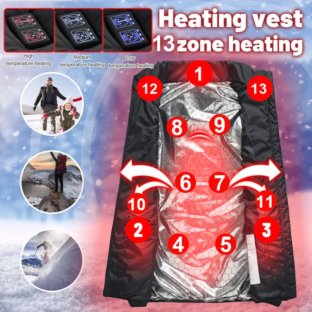 Frendorf | 13-Zonen-Heizweste Warme Winter Elektrische USB Jacke Unisex Körperwarme Jacke US