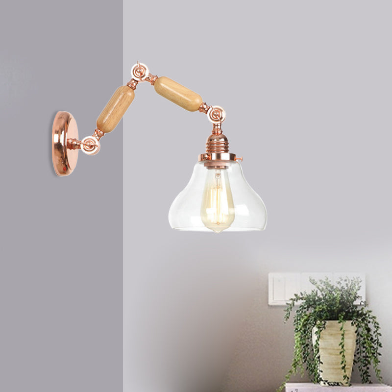 Frendorf | 1 Lichtklar Glas Wand Sconces Licht Vintage Gold Kürbis Wohnzimmer Beleuchtung Leuchte mit lang ausziehbarem Arm