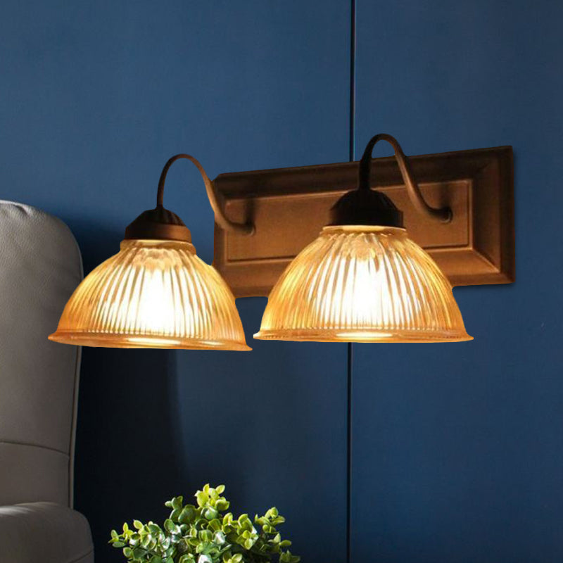 Frendorf | 2 Lichten Koepel Wandlamp Rustieke Stijl Zwart Duidelijk Prismatisch Glas Wandlamp voor Woonkamer