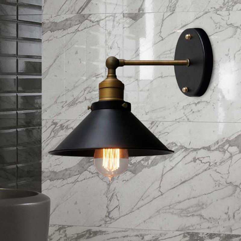 Frendorf | 1 Kopf Metall Wandmontierte Lampe Vintage Stil Schwarze Oberfläche Kegelförmige Flur Wandleuchte Beleuchtung