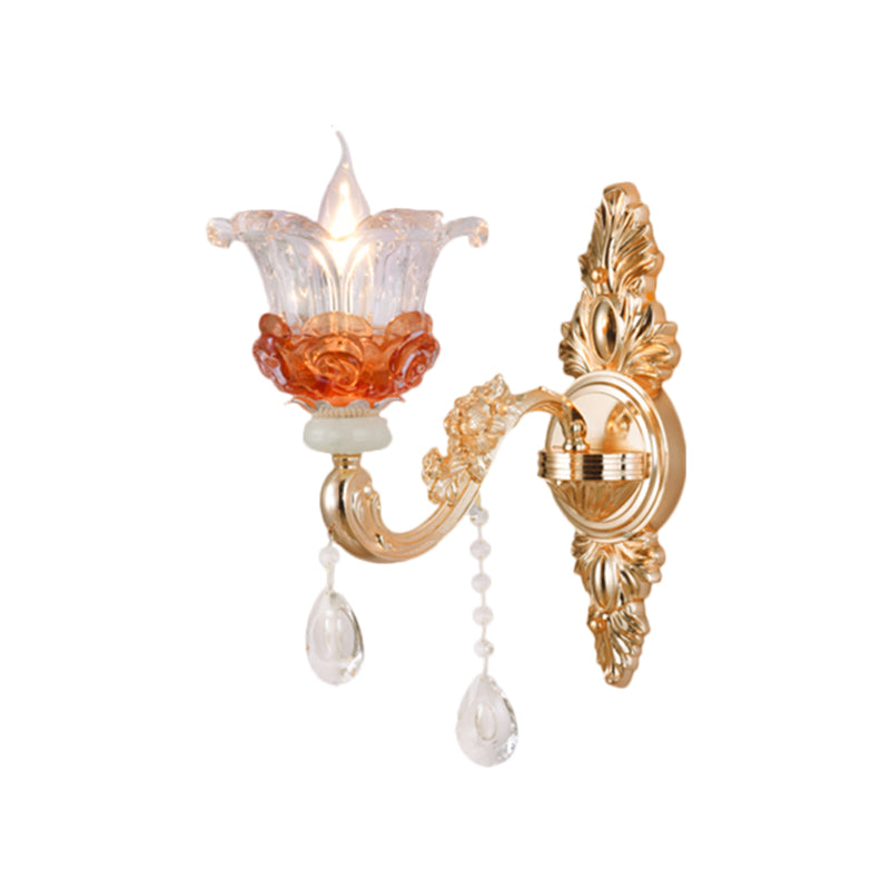Frendorf | 1/2-Light Blossom Wandmontage Lamp Moderne Stil Klare Kristall Wandverlichting in Goud voor Trap