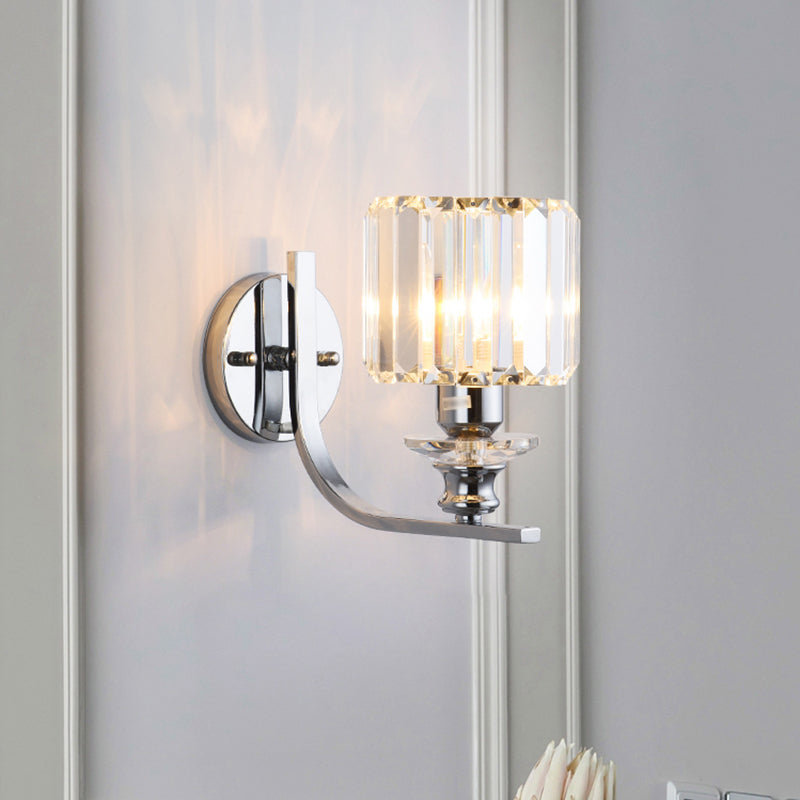 Frendorf | 1 Leuchtmittel Wandhalterung Lampe Moderne Wohnzimmer Wandleuchte mit Kegel/Zylinder Kristallschirm in Chrom