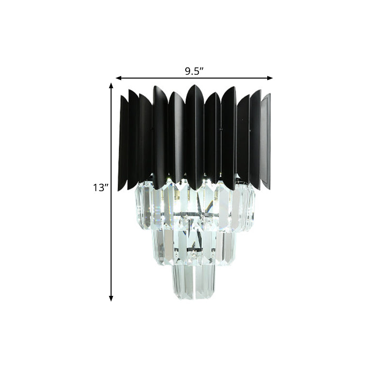 Frendorf | 2 Glühbirnen Kegel Wandmontierte Leuchte Moderne Schwarze Oberfläche Klare Kristallprismen Flush Wand Sconces