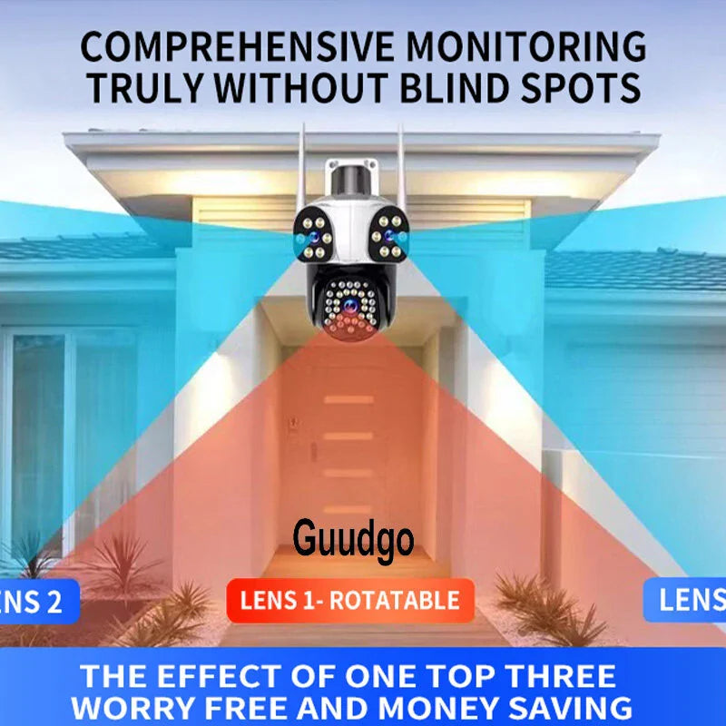 3MP Triple Outdoor WiFi Kameras - HD IP Überwachung mit Farb-Nachtsicht, Menschenerkennung, Gegensprechanlage, IP66 wasserdicht, 360° Panoramaansicht