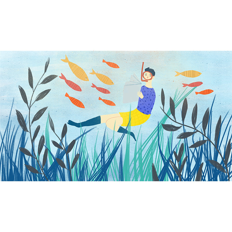 Frendorf | Blauwe Lezen Onderwater Muur Decal Vochtbestendige Wanddecoratie voor Kinderkamer