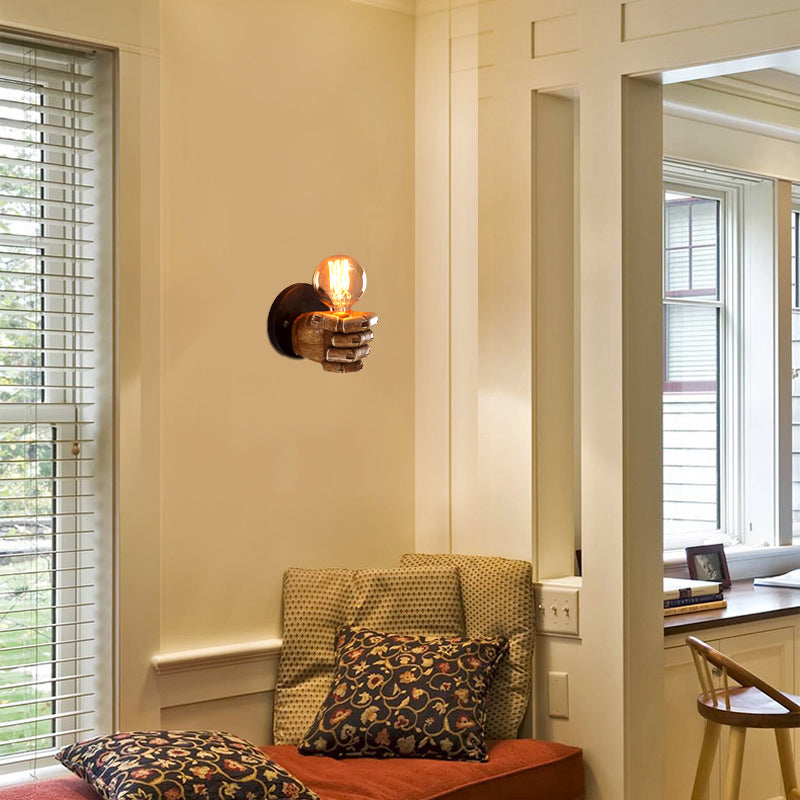 Frendorf | 1 Kopf Wandlampe mit Rechts/Links Hand Schirm Holz Industriellen Stil Wohnzimmer Wandleuchte in Braun