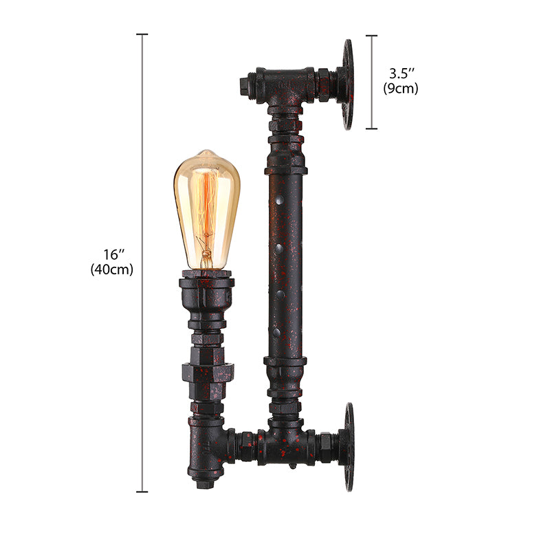 Frendorf | Bronze Finish Exposed Wall Sconce Industrial Wrought Iron 1-Light Indoor Wall Lighting with Water Pipe