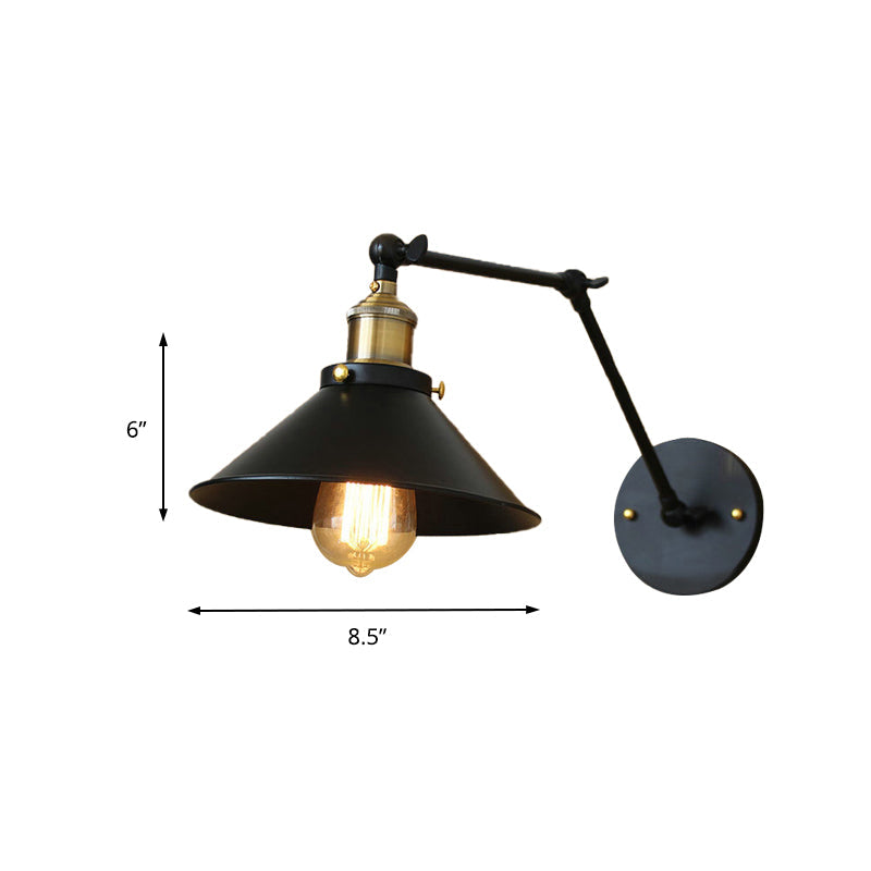 Frendorf | 1 Licht Conische Wandlamp Vintage Zwarte Afwerking Metalen Arm Verstelbare Wandverlichting voor Eettafel