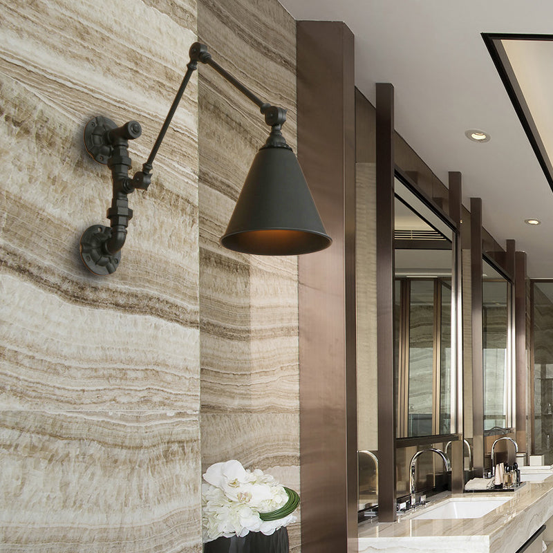 Frendorf | 1 Glühbirne Schwenkarm Wandlampe Beleuchtung Industrie Schwarz Metall Wandmontage Licht mit Kegelshade