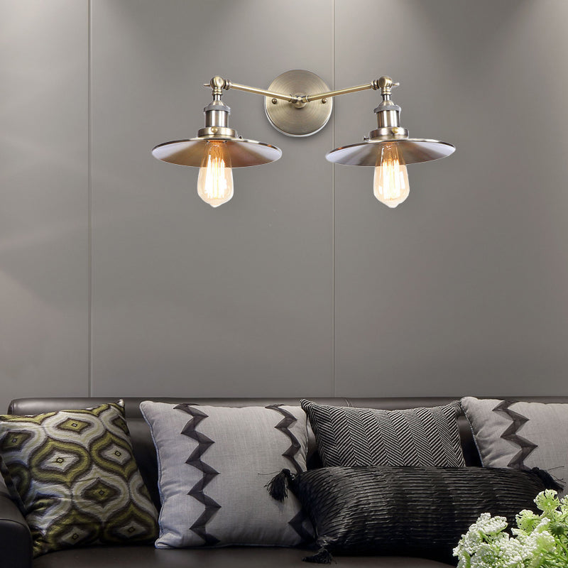 Frendorf | 2 Lampen Flachschirm Wandbeleuchtung Industriestil Messing/Rost Metall Wandmontage Leuchte für Flur