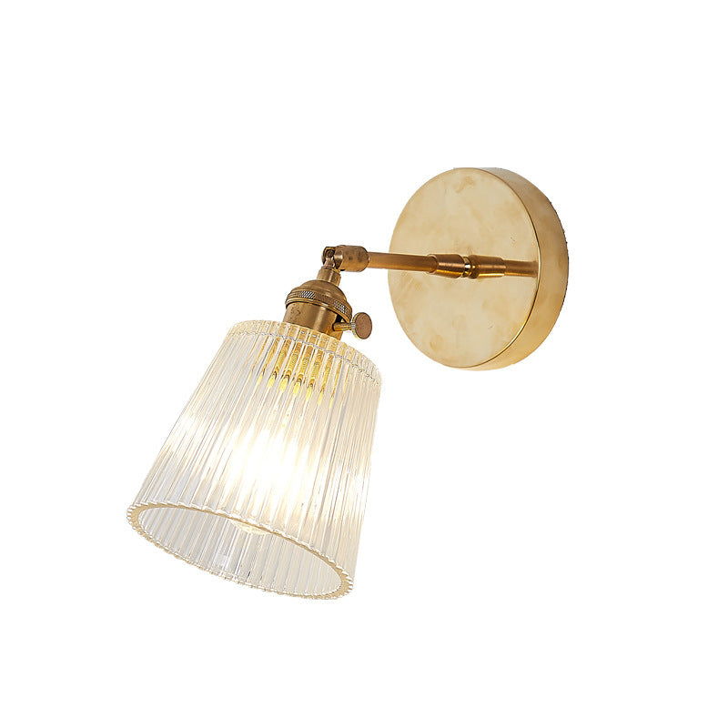 Frendorf | 1 Licht Klar Ribbed Glas Wandlamp Licht Industrielle Messing Cone Wohnzimmer Beleuchtung Fixture
