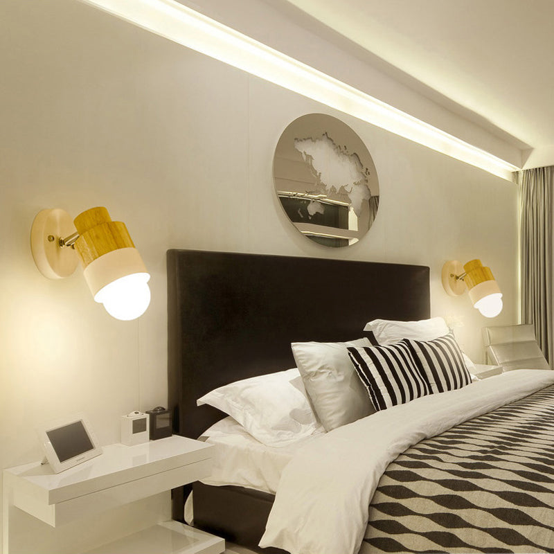 Frendorf | 1 Licht Rotatable Wand Sconces Beleuchtung Moderne Zylindrische Metall- und Holz-Wandmontage Licht in Schwarz/Weiß