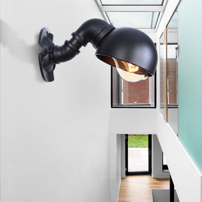 Frendorf | 1 Glühbirnen Wandleuchte mit Schüssel Metallschirm Vintage Stil Treppenwandleuchte in Schwarz