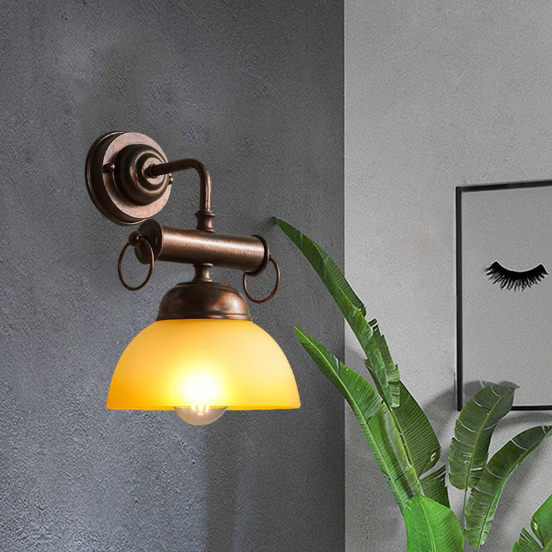 Frendorf | Bronze Bowl Wandleuchte Licht Bauernhaus Weiß/Gelbes Glas 1 Kopf Restaurant Wandbeleuchtung Fixture
