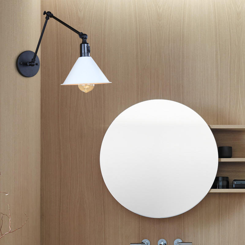 Frendorf | 1 Kopfbahnleuchte mit konischem Schirm und Schwenkarm Metallic Loft Stil Innenwandleuchte in Schwarz/Weiß