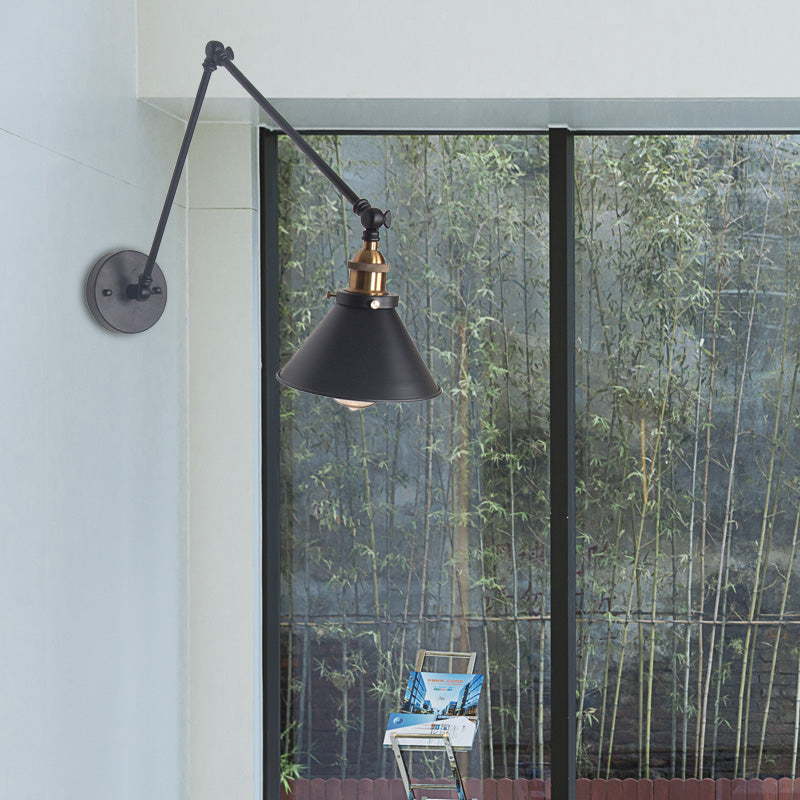 Frendorf | 1 Licht Verstelbare Wandlamp met Cone Shade Metaal Retro Binnen Wandlamp Licht in Zwart/Wit