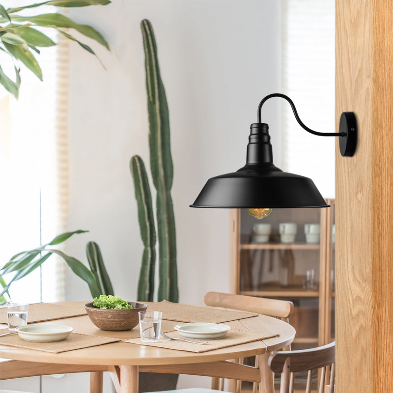 Frendorf | 1 Lampen Metall Wandleuchte Industriestil Schwarz/Weiß Scheune Schirm Porch Wandmontage Licht, 10"/14" Durchmesser