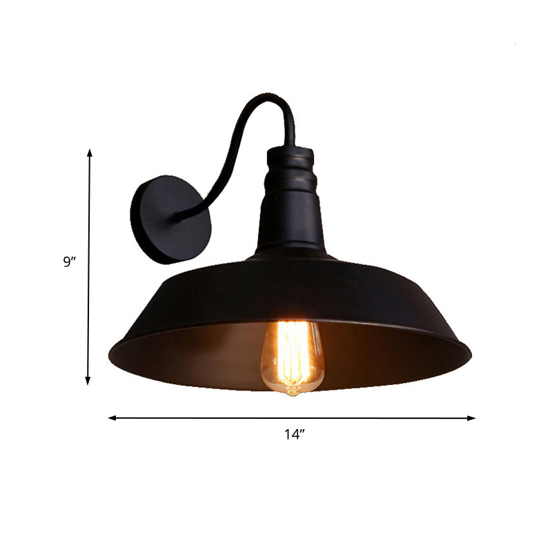 Frendorf | 1 Lampen Metall Wandleuchte Industriestil Schwarz/Weiß Scheune Schirm Porch Wandmontage Licht, 10"/14" Durchmesser