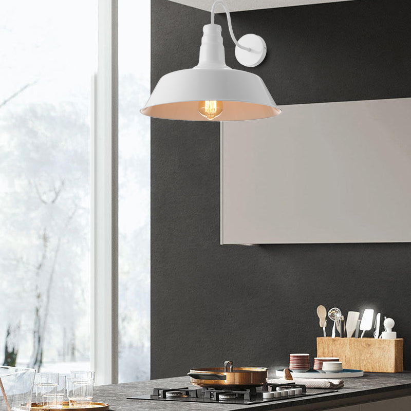 Frendorf | 1 Lampen Metall Wandleuchte Industriestil Schwarz/Weiß Scheune Schirm Porch Wandmontage Licht, 10"/14" Durchmesser